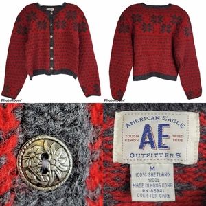 American Eagle AE Vintage Christmas Shetland Wool Cardigan Sweater Nordic